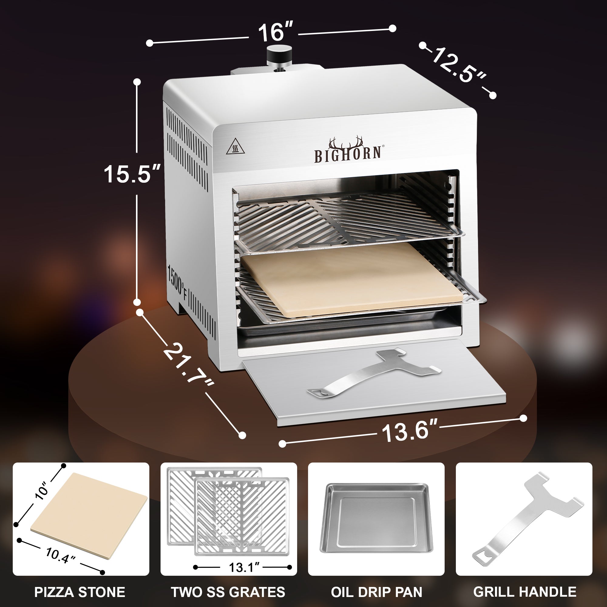 1500℉ portable infrared steak grill with pizza stone, stainless steel 16 inch 1500℉ portable infrared steak grill with pizza stone, stainless steel 16 inch